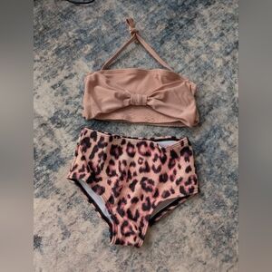 Sparkle In Pink Toddler Girl Halter Bikini Swimsuit Leopard Bow Size 2T (XS) NWT